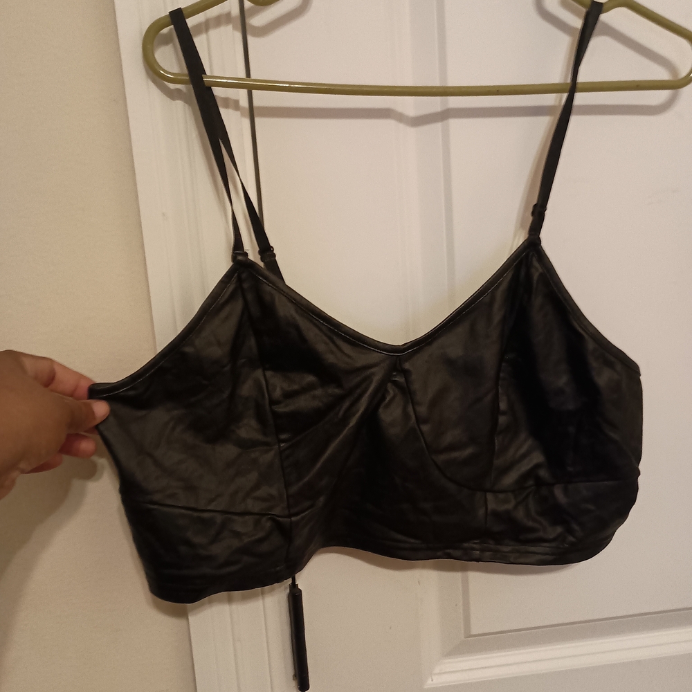 Black Faux Leather Crop Top Set